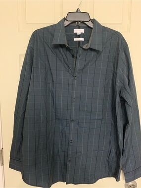Calvin Klein Slate Blue Windowpane Dress Shirt